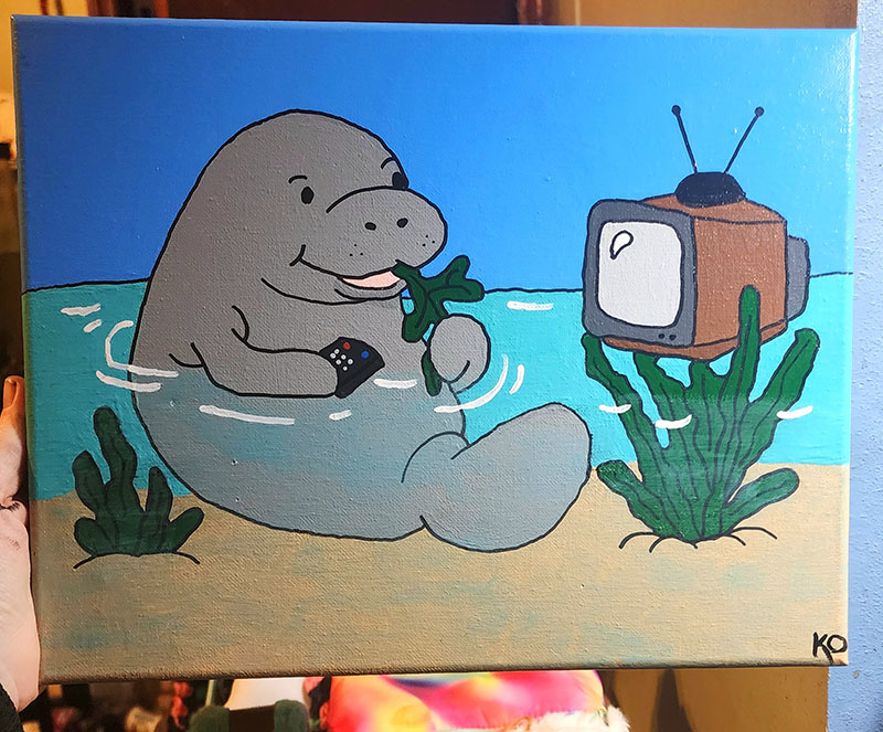 Manatee Eating Seaweed and Watching TV part of the Animals With Hobbies series.