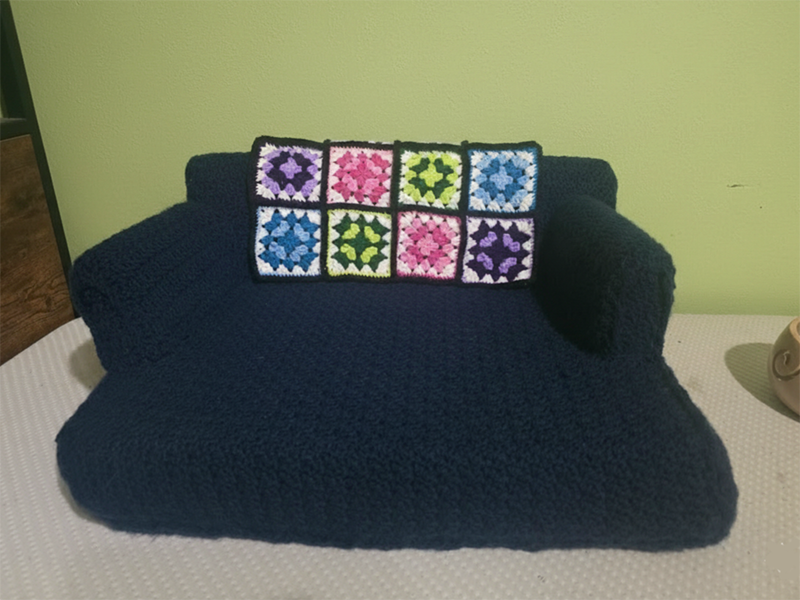 Cat Couch with Granny Square Blanket