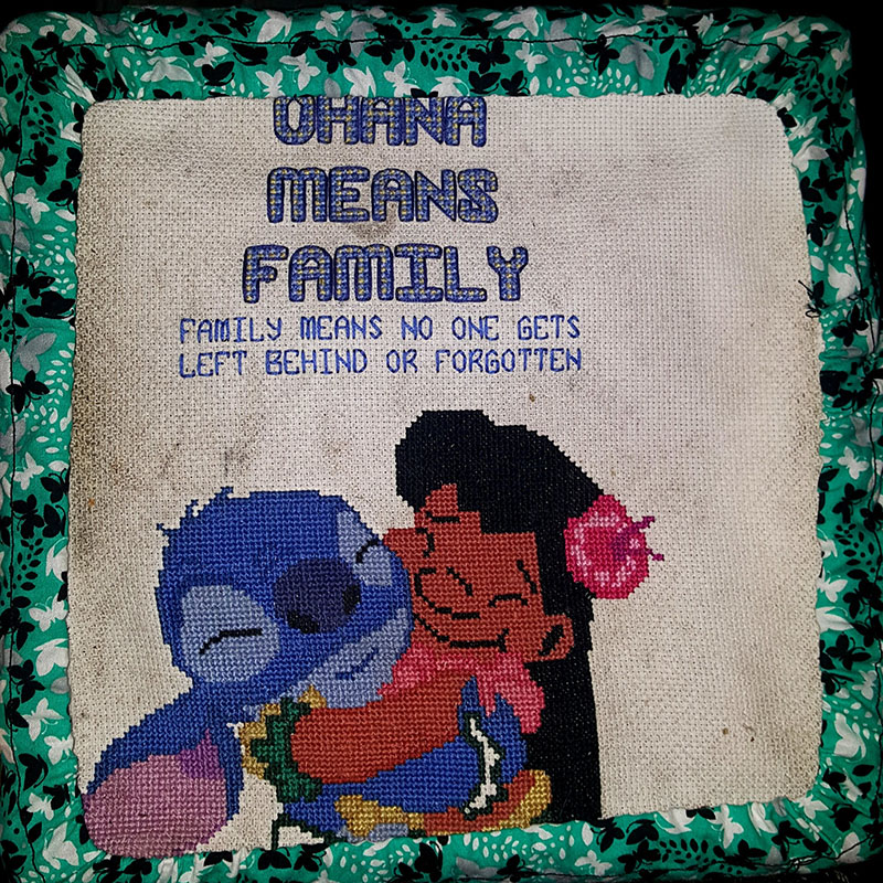 Lilo & Stitch Cross Stitch that unfortunately got lost, dusty, and very dirty