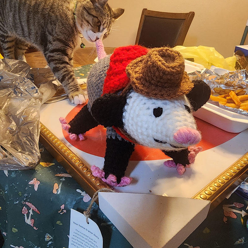 Cowboy Possum – Pattern by Nichet Corchet – Model is Taz