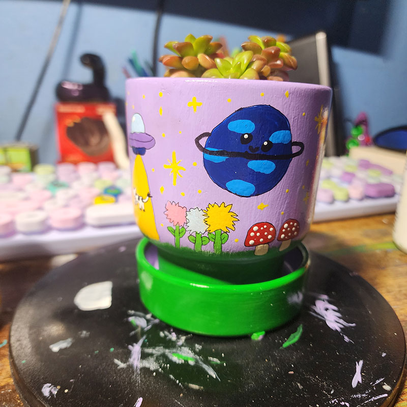 Galaxy Painted Clay Pot