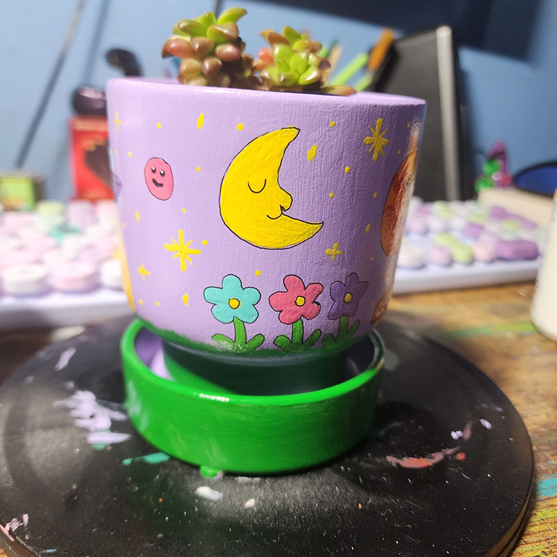 Galaxy Painted Clay Pot