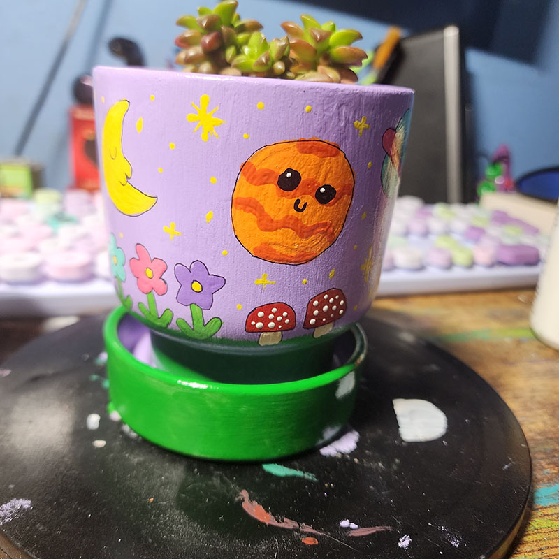 Galaxy Painted Clay Pot